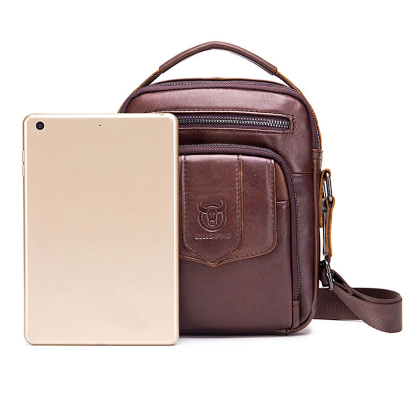 (image for) BULLCAPTAIN Genuine Leather Messenger Bag for Men Adjustable Shoulders Sling Crossbody Bags for Travel Work Business Handbag